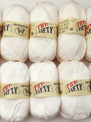 Fifty Fifty knitting yarn set of 10, Petalouda, wool acrylic blend 50/50, off white