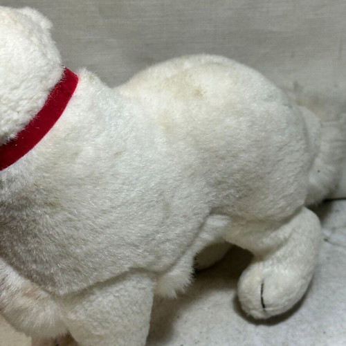 Trudi vintage white plush dog with bell used, made in Italy