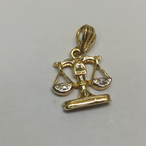 Gold zodiac pendant Libra used 14K 15mm