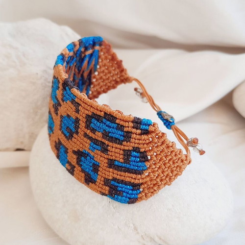 Handmade Macrame Bracelet Animal Print Boho Statement Cuff new