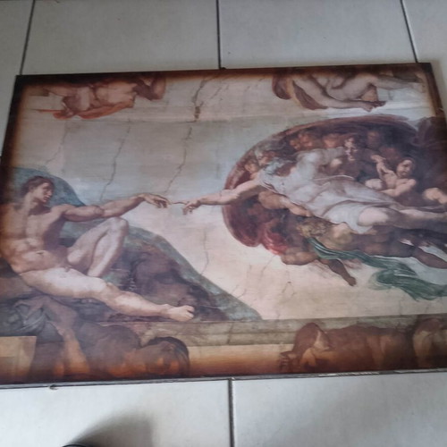 Digital print painting The Creation of Adam, like new, 68x48 cm