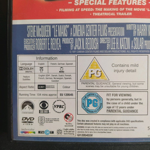 DVD Le Mans (1971) Steve Mcqueen English Edition, used