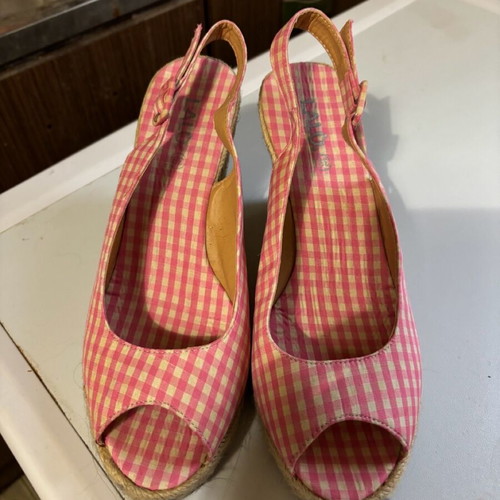 Pink Vichy platform sandals used, size 39