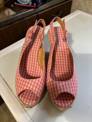 Pink Vichy platform sandals used, size 39