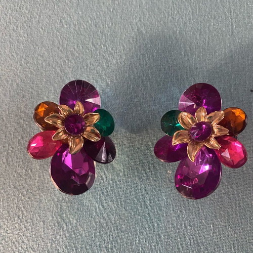 Flower earrings like new, multicolored with acrylic clips