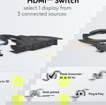  HDMI Switch 3×1 Pigtail, 4K x 2K, 3D Support, 0.50m, Black