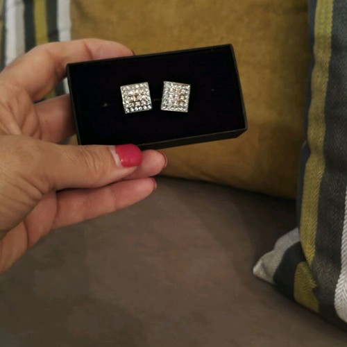 Napoleone men's cufflinks square shape with turquoise and white stones like new