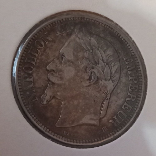 Silver coin 5 francs France 1868 used