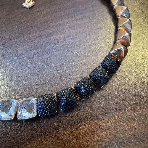 Swarovski Rose Gold Crystal Statement Necklace with Clear and Black Crystals