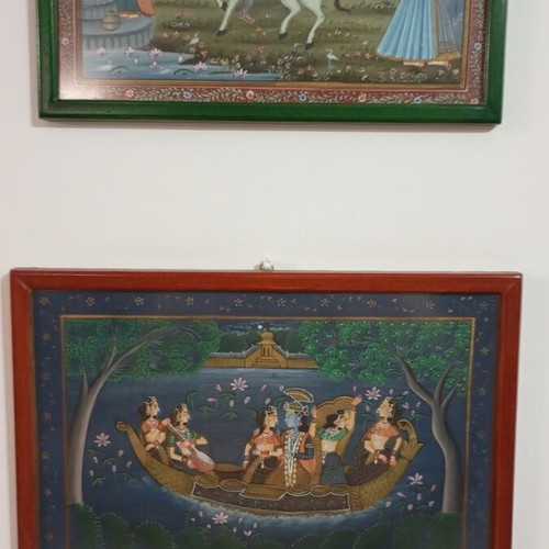 Indian paintings like new, set of 2 with wooden frames