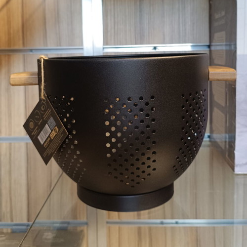 Metal Pasta Strainer with Wooden Handles Black by Estia