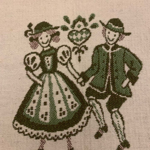 Embroidered runner like new with lace and traditional dancers design
