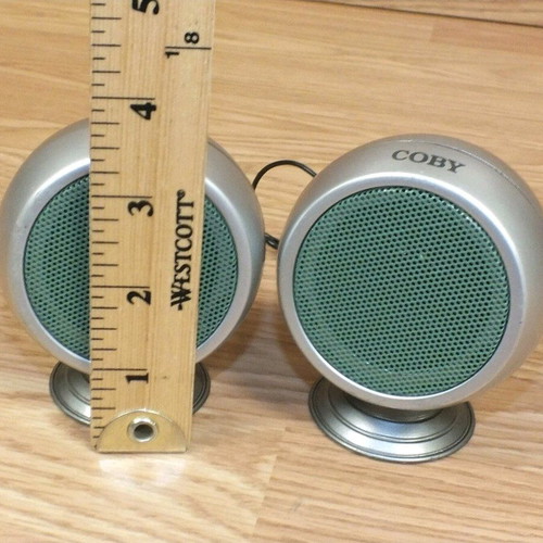 Coby CS-P14 Mini Stereo Speaker System like new, silver and green