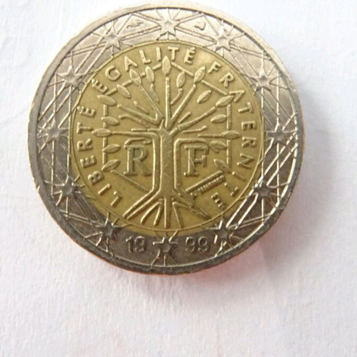 French 2 euro coin 1999 like new, cutting errors, vintage