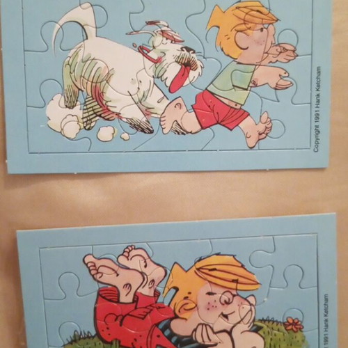 Dennis the Menace mini puzzles used, set of 4, 1991 collectible