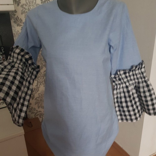 ASOS dress with wide checkered sleeves like new, size 36/S, blue
