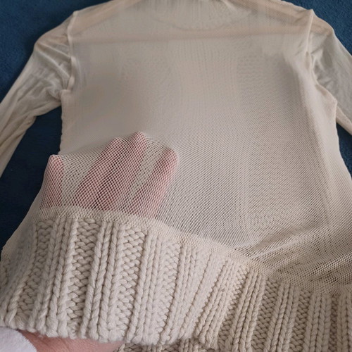 Naf Naf women's sweater like new, beige with transparent sleeves and back