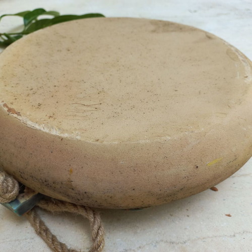 Ceramic platter with rope handles, turquoise interior, like new
