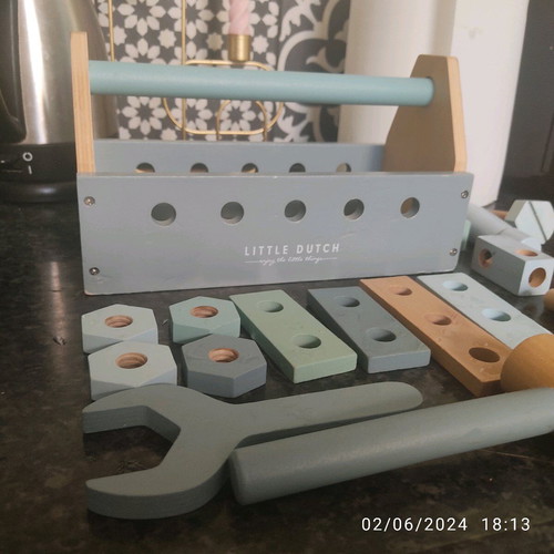 Little Dutch wooden toolbox 20 pieces used