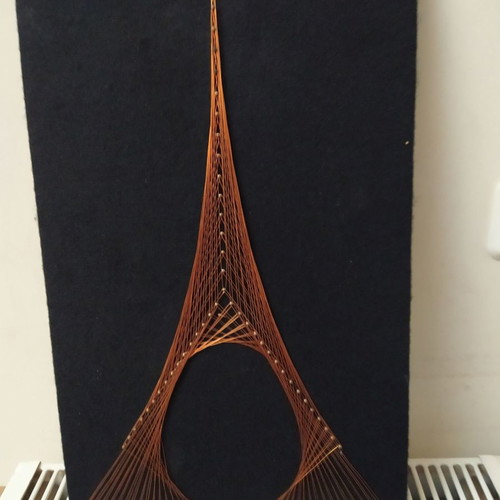 Antique frame with brass pins and wire, Eiffel Tower, used