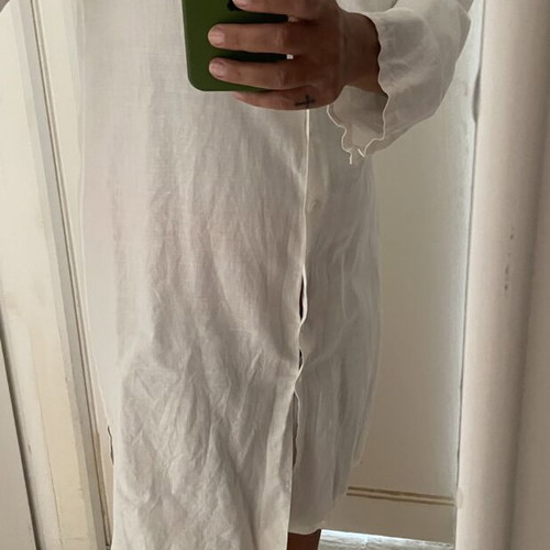 Linen midi shirt dress, white, size M-L