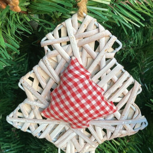 Wooden tree ornament new with white fabric tree
