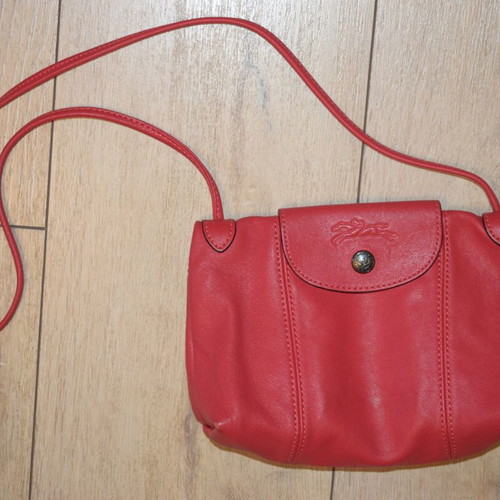 Longchamp Le Pliage leather crossbody bag used, red