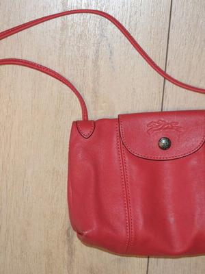 Longchamp Le Pliage leather crossbody bag used, red