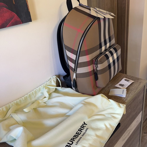 Burberry Jeff κλασικό καρό σακίδιο πλάτης καινούργιο, καμβάς και δέρμα