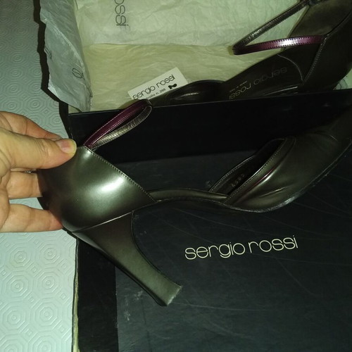 Sergio Rossi leather pumps used, with strap, gray and purple, size 39