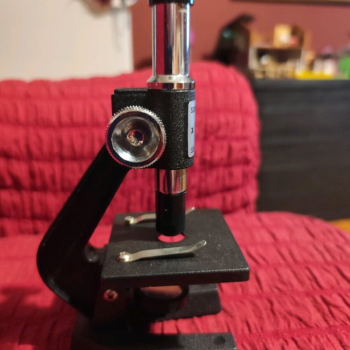 Vintage microscope used, toy with box, missing parts