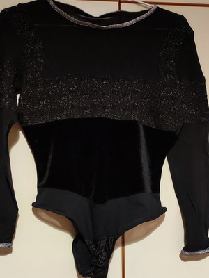 Black bodysuit with lame bust and trim, size L-XL