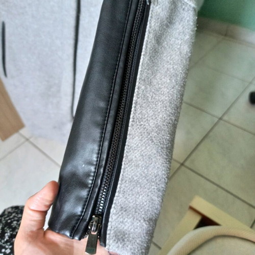 Bershka gray coat used with leather wear on zippers and sleeves