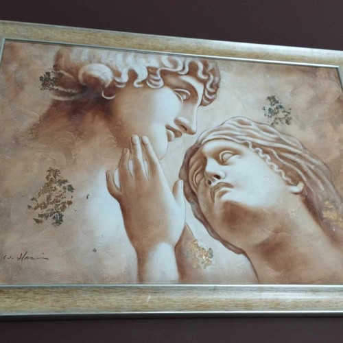 Painting with wooden frame used, dimensions 75x1.05cm
