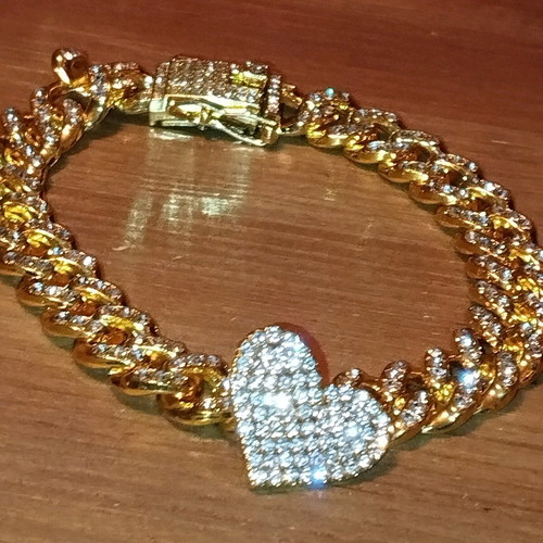 Thick anklet with rhinestones unused, gold color