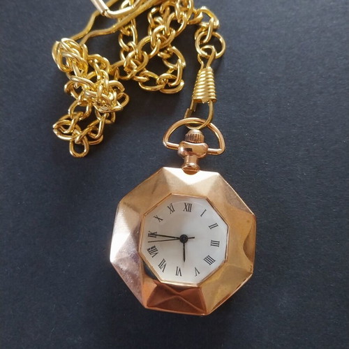 Gold-Plated Pocket Watch like new with chain, battery operated