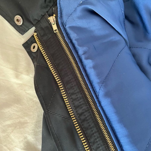 Zara black parka with blue satin lining and detachable hood size L