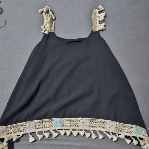 Black sleeveless top in boho style
