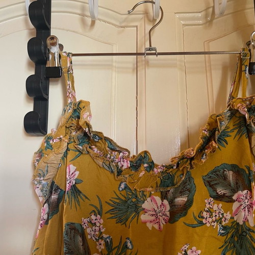 Women's dress new L/XL mustard floral 100% viscose