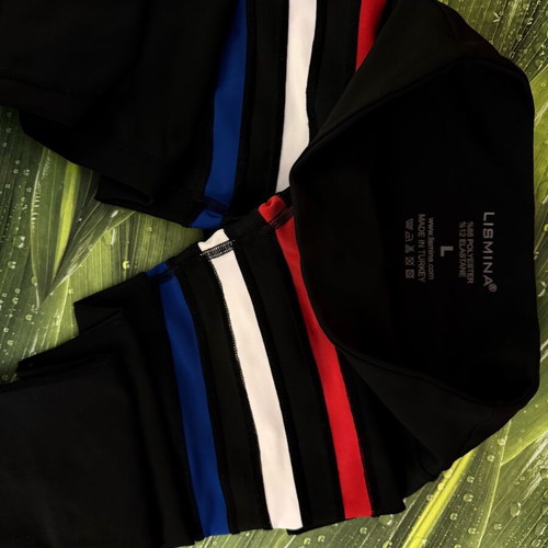 Lismina black leggings with stripes, size large, like new