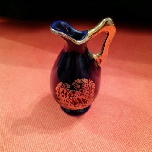 Limoges decorative porcelain miniature jug like new, cobalt blue with gold details