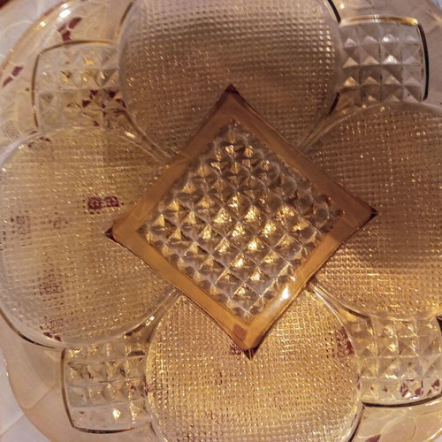 Dessert Serving Set 7 Pieces vintage beige glass scalloped edge