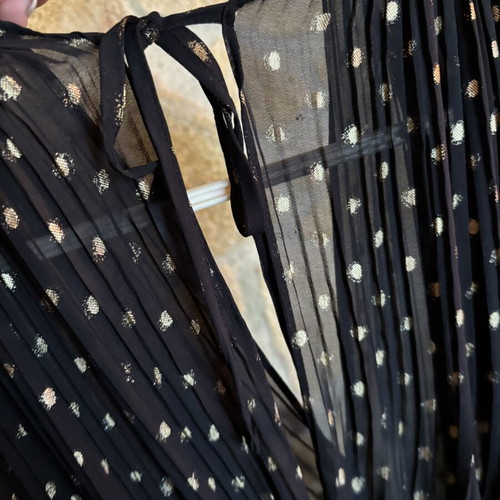 Zara dress black with gold polka dots, pleated, new, size XS