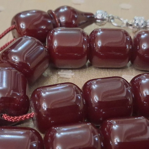 Bakelite Komboloi used, 33-bead Syrian origin with traditional metal finish
