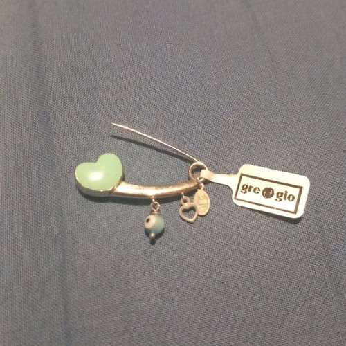Gregio silver (925) safety pin with turquoise enamel heart and eye charm new