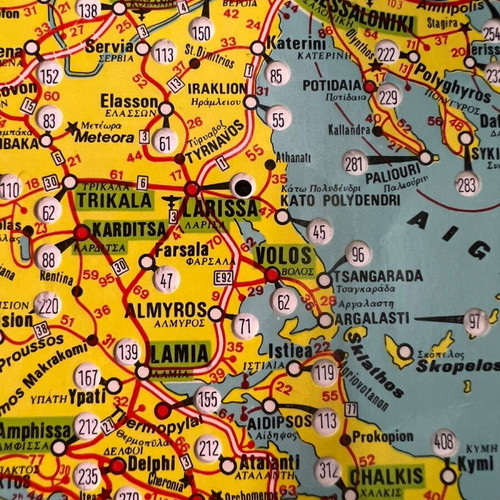 Vintage Greece Road Map used from the 70s