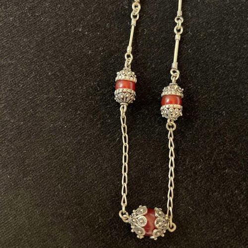 Silver necklace old with carnelian and intricate detail