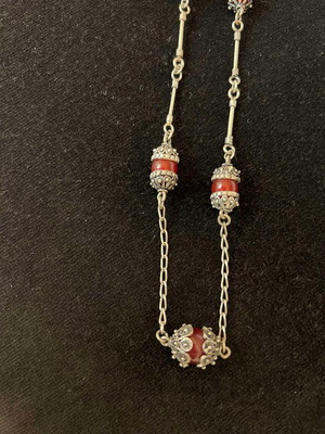 Silver necklace old with carnelian and intricate detail