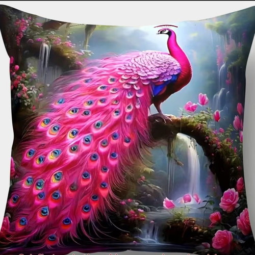 Pink Peacock Pillowcase new, 40x40 cm, decorative embroidery
