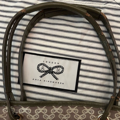 Anya Hindmarch shoulder bag used, grey canvas with 3 external pockets